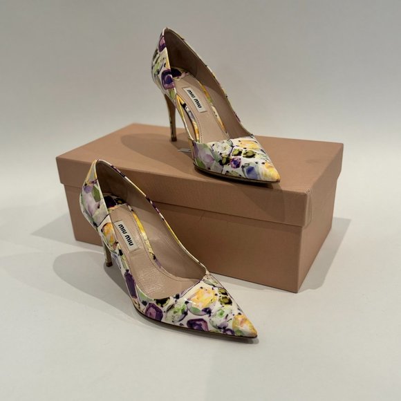 Miu Miu Shoes - MIU MIU Patent leather Bianco/Ciclamin Heels